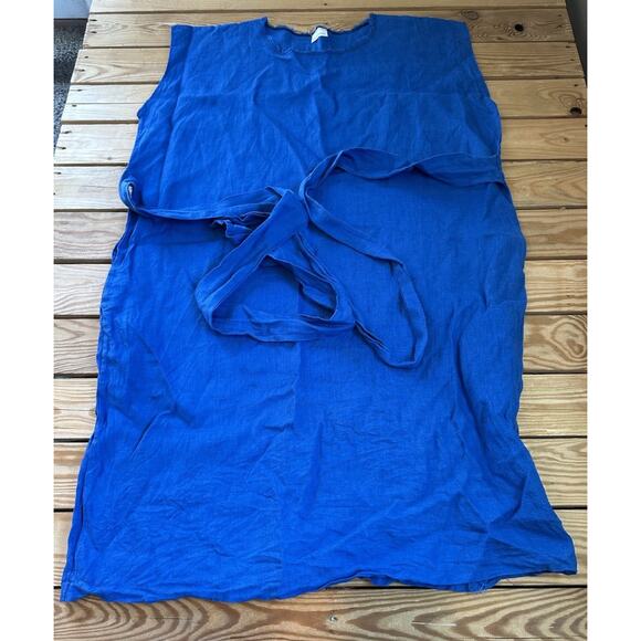 Erin Macleod 100% Linen Oversized Belted Dress Size Large Women’s Blue - Picture 1 of 6